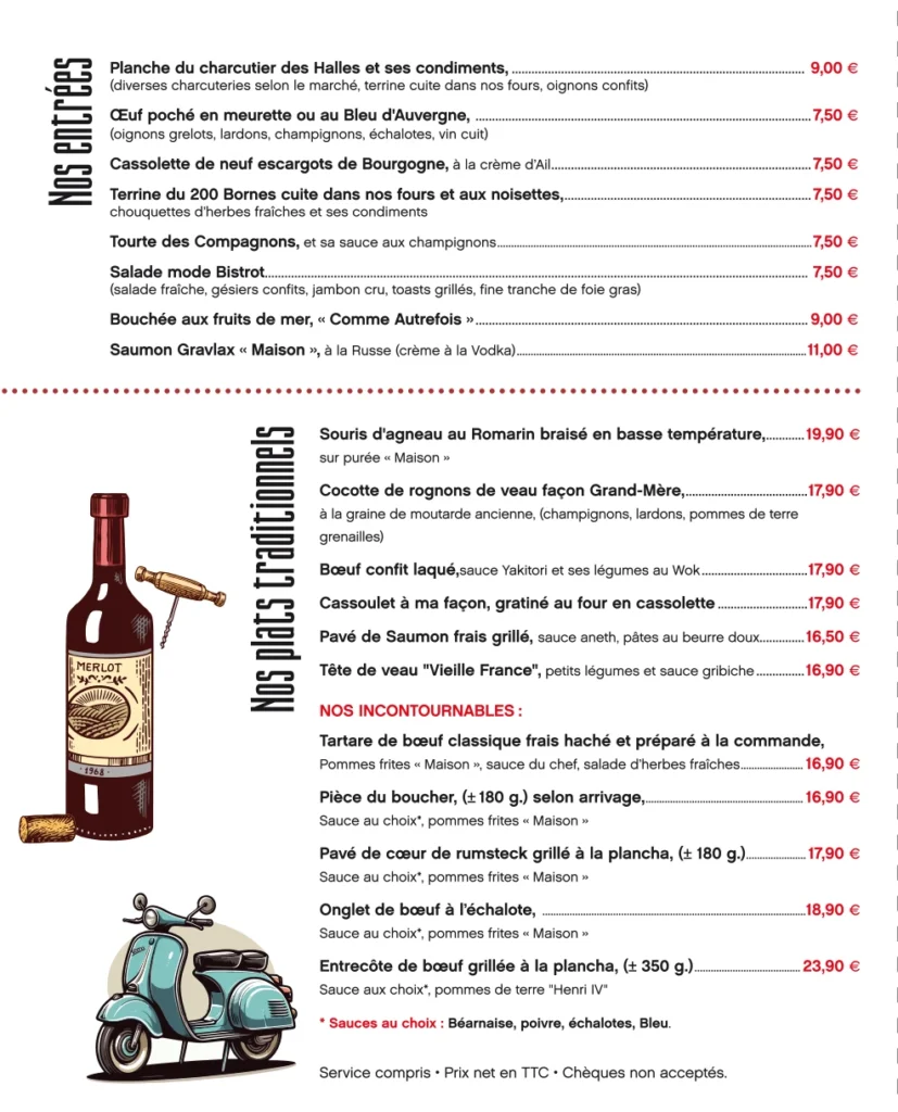 Page des entrées et plats du menu automne/hiver du relais des 200 bornes
