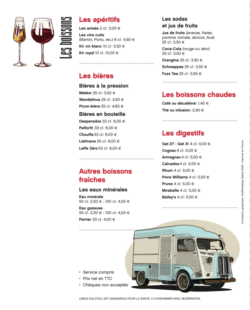 Carte des boissons du relais des 200 bornes